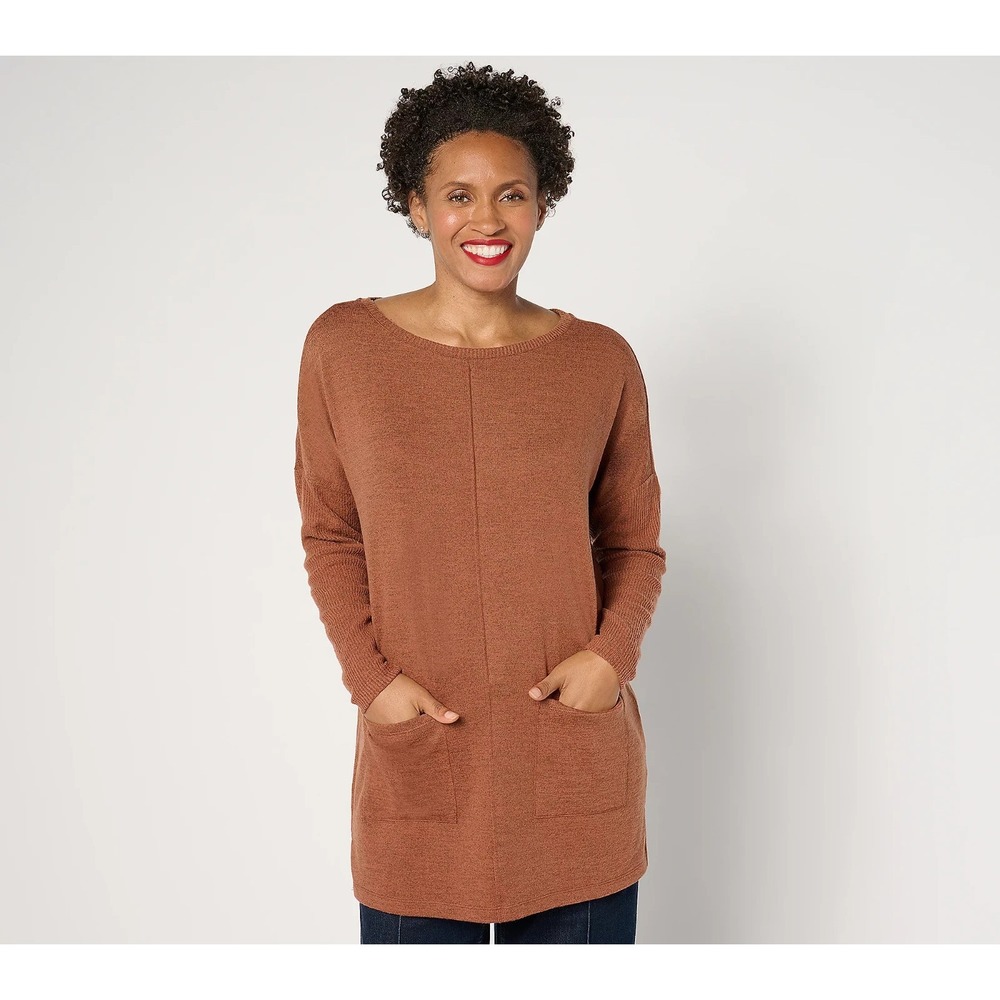 Denim & Co. Heavenly Jersey Regular Relaxed Fit Boatneck Tun, S  #44E